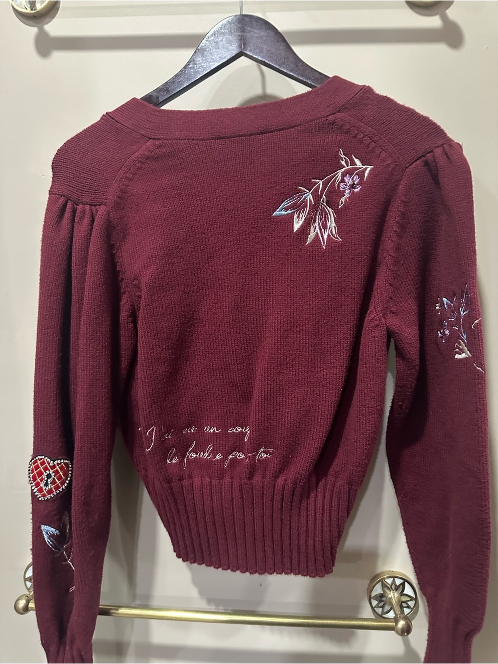 Cinq a Sept Heritage Patch Morgan Cardigan in Oxblood Multi - Picture 6 of 8